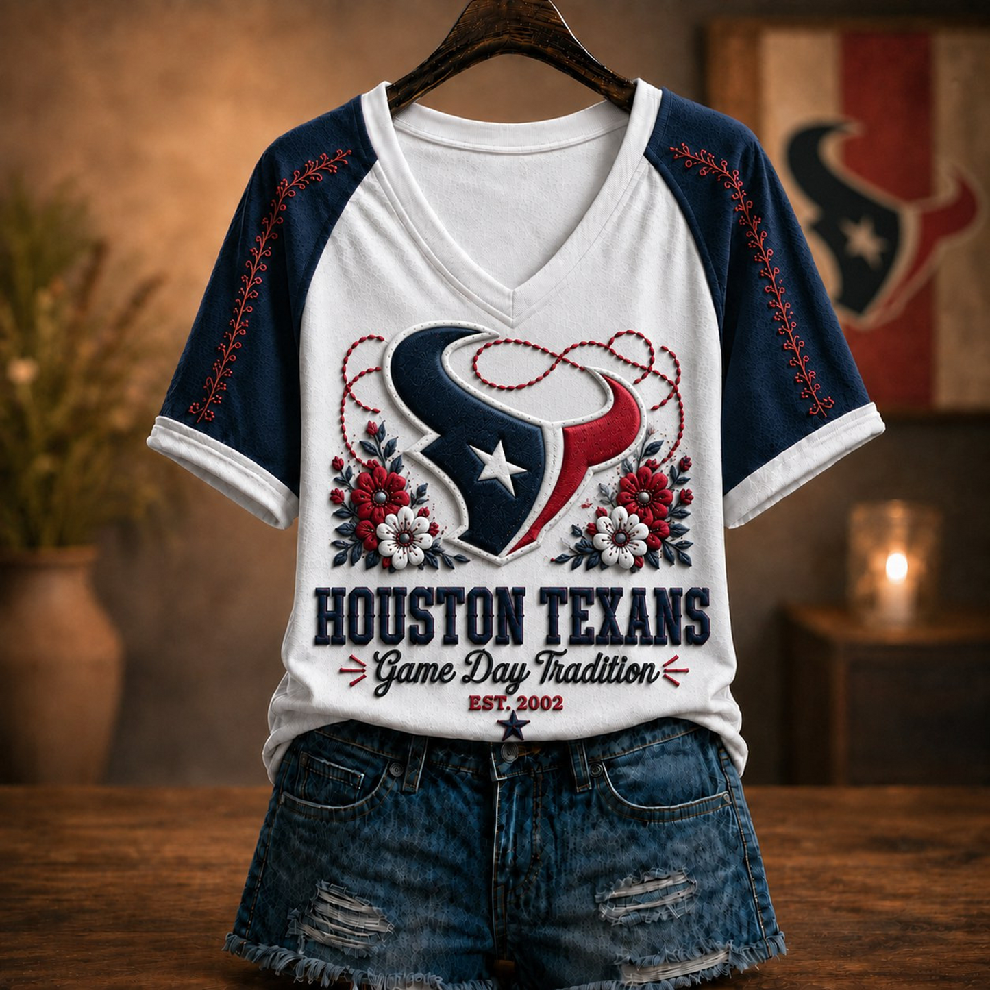 Premium NFL x HOU Raglan T-Shirt V-Neck
