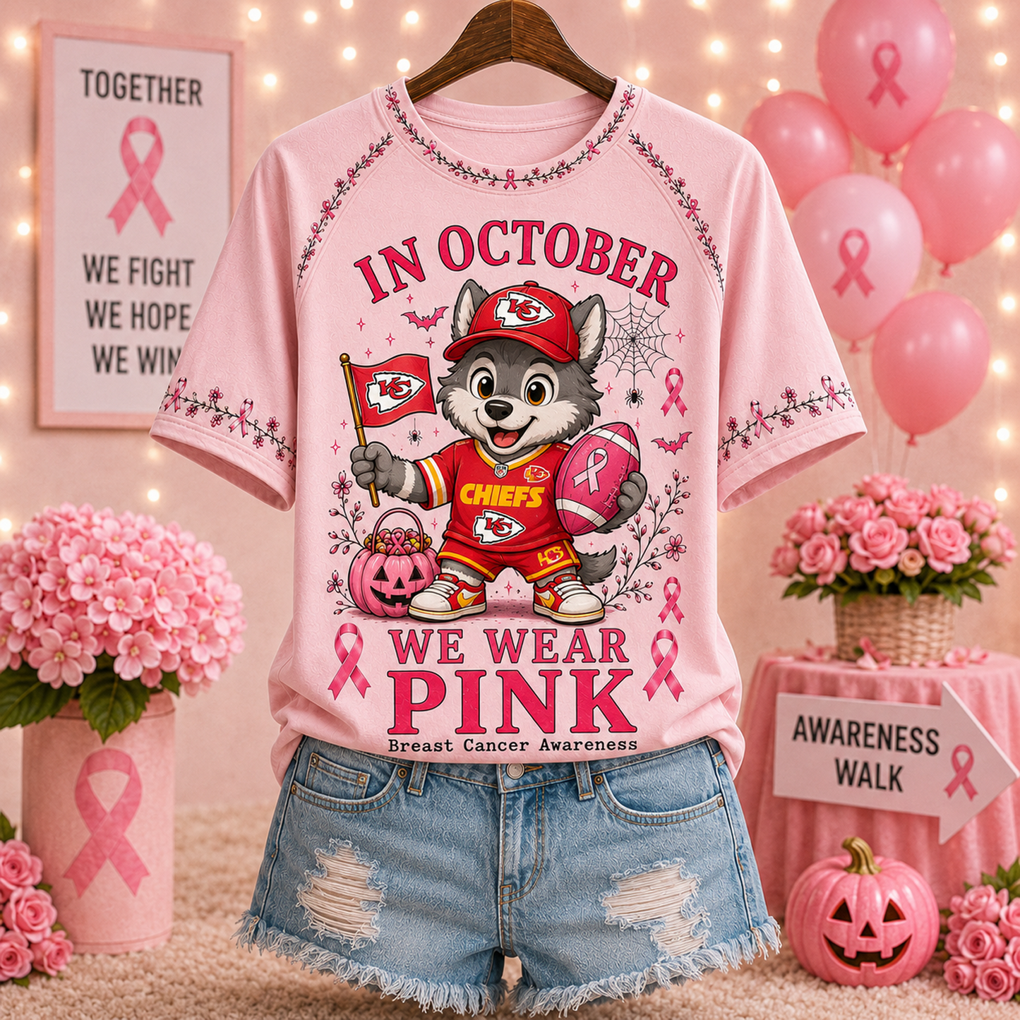 Premium NFL x KCC In October We Wear Pink V-neck