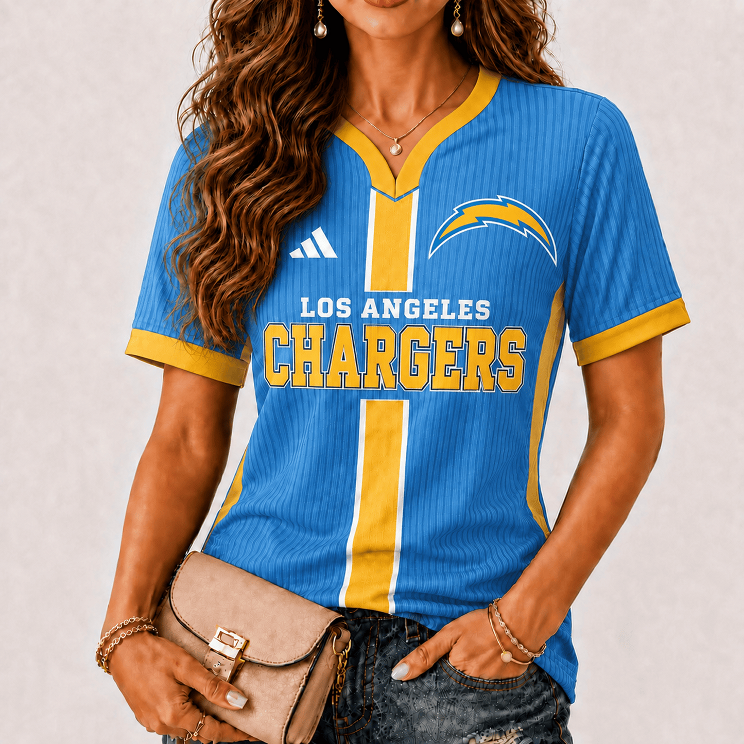 Premium NFL x LAC Game Day Women V-Neck Short Sleeve