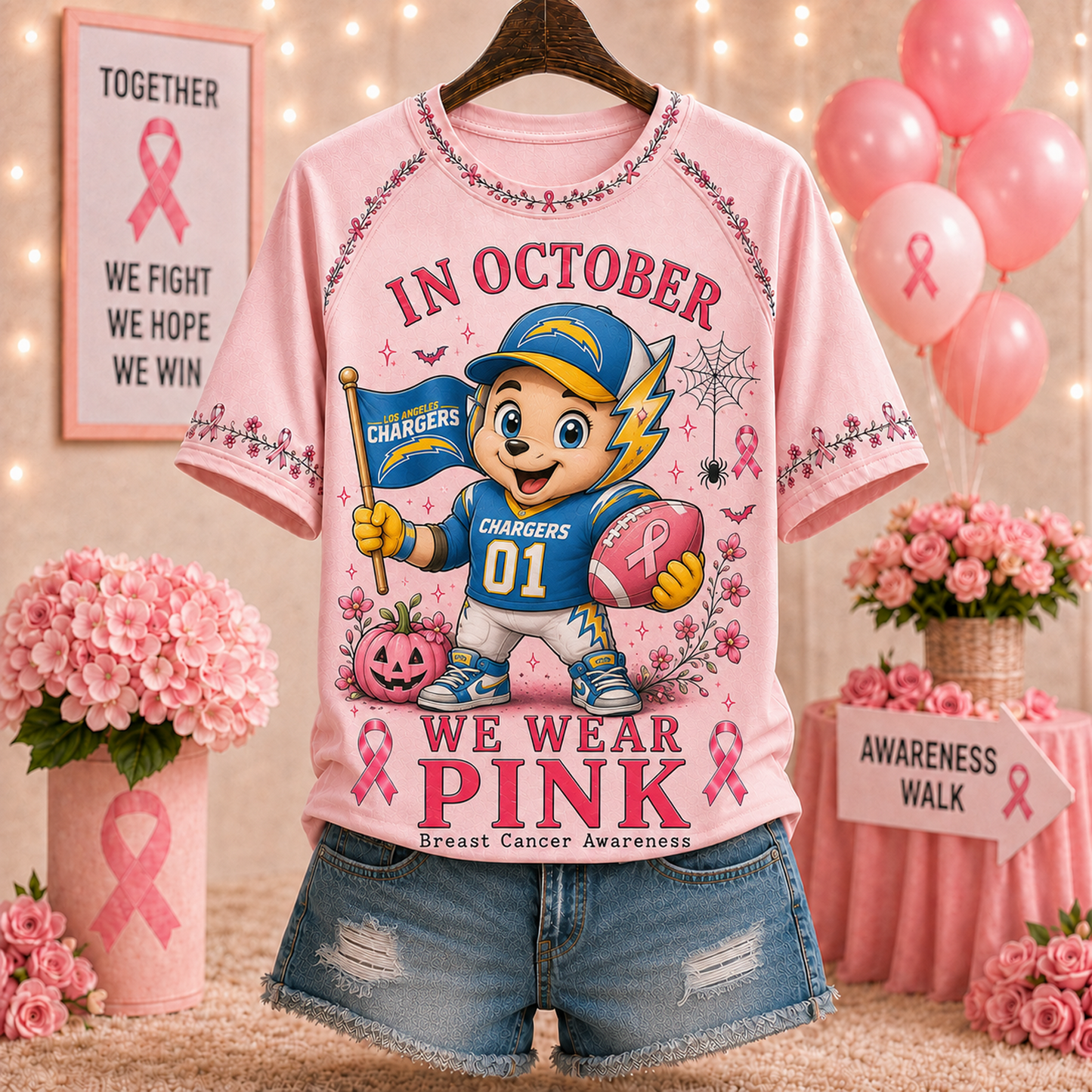 Premium NFL x LAC In October We Wear Pink V-neck