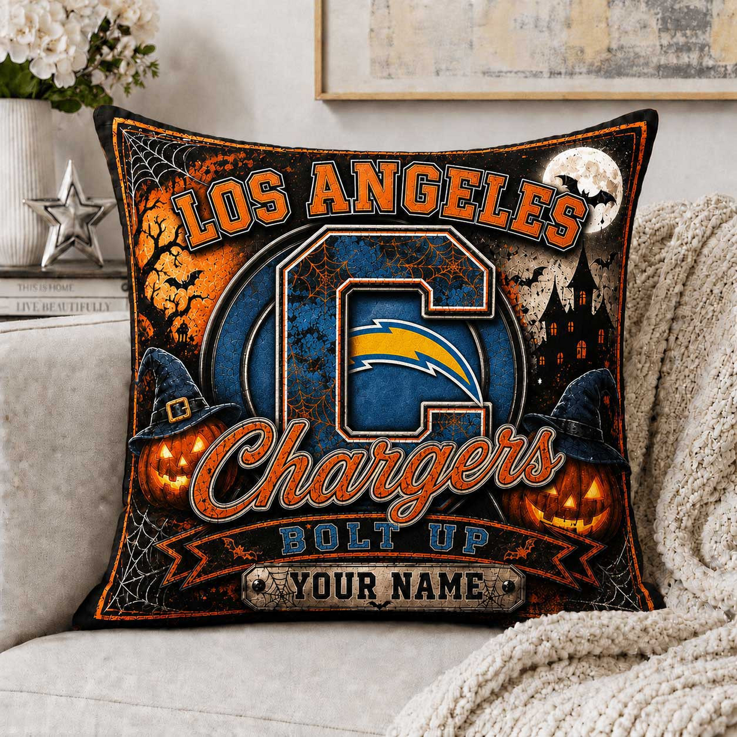 Premium NFL x LAC Spooky Season Fan Personalized Pillow