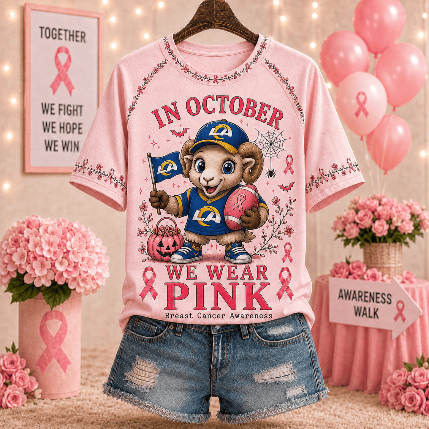 Premium NFL x LAR In October We Wear Pink V-neck