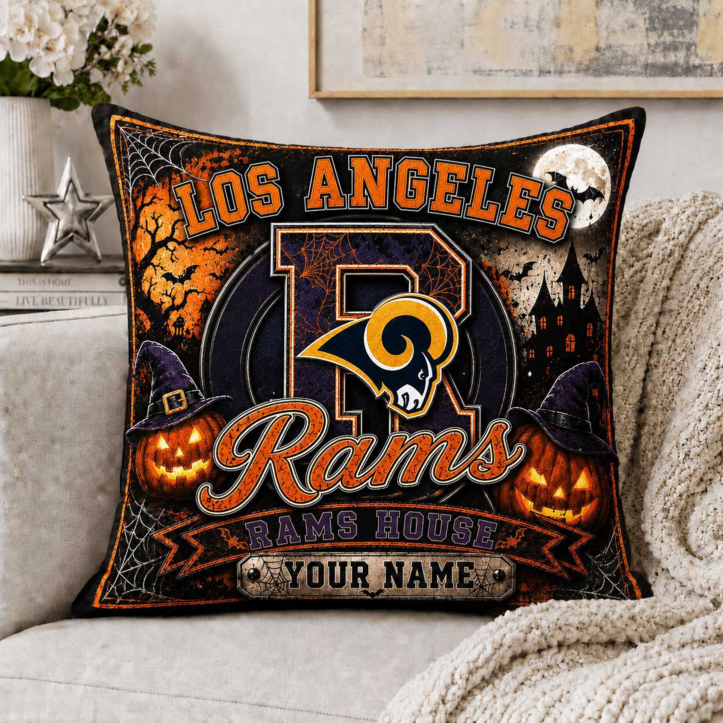 Premium NFL x LAR Spooky Season Fan Personalized Pillow
