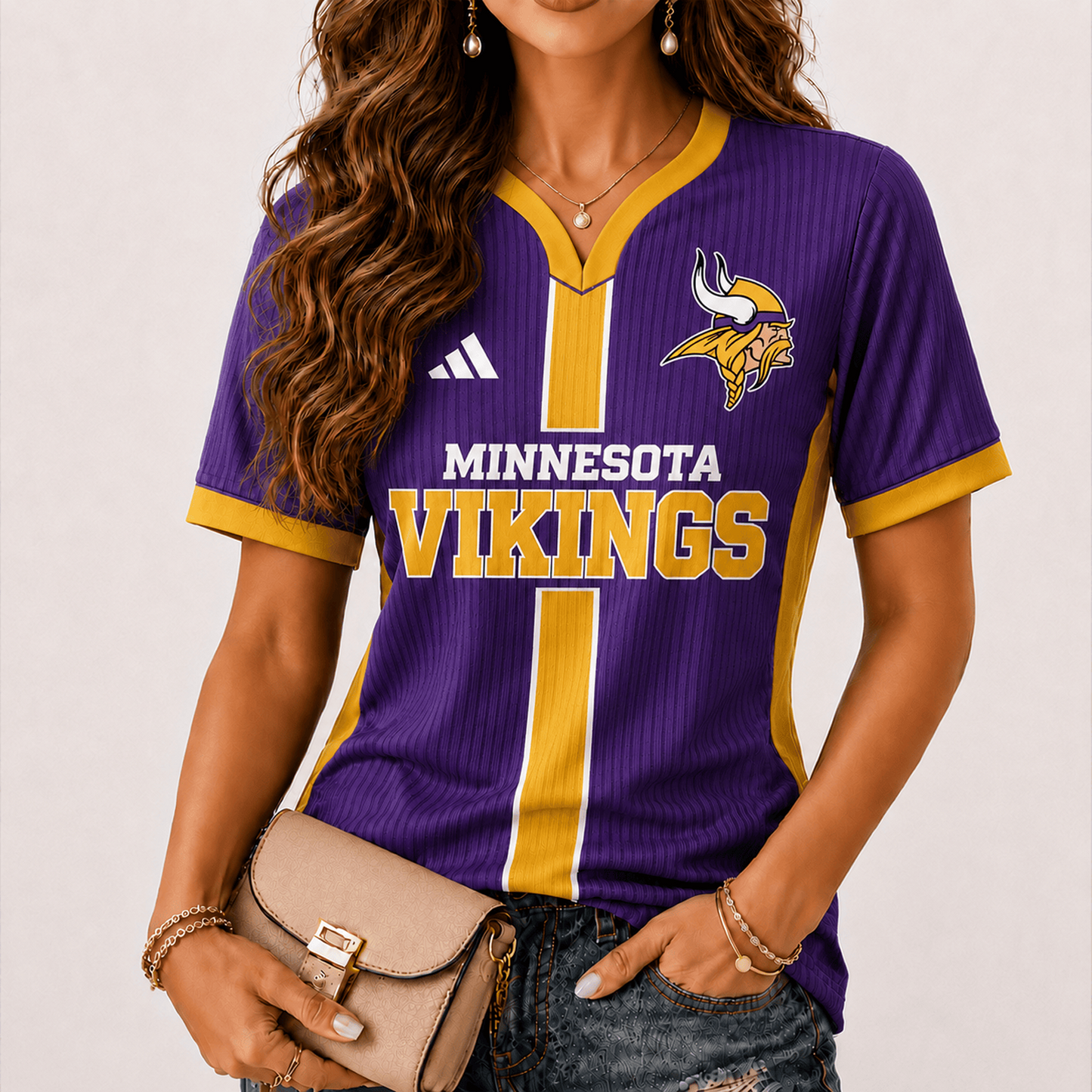Premium NFL x MIN Game Day Women V-Neck Short Sleeve