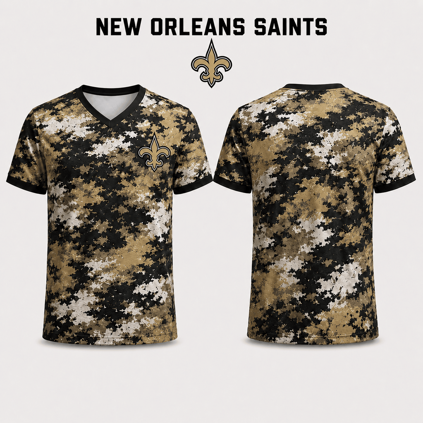 Premium NFL x NO V-Neck Camo T-Shirt For Fans Loving Digital Camouflage