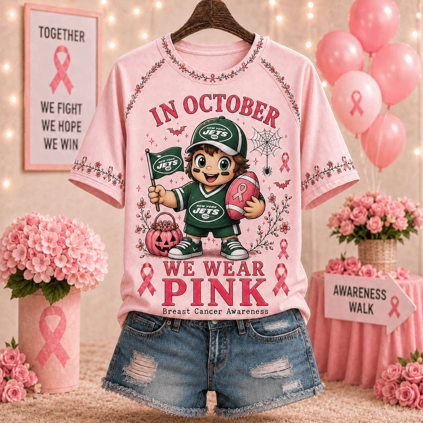 Premium NFL x NYJ In October We Wear Pink V-neck