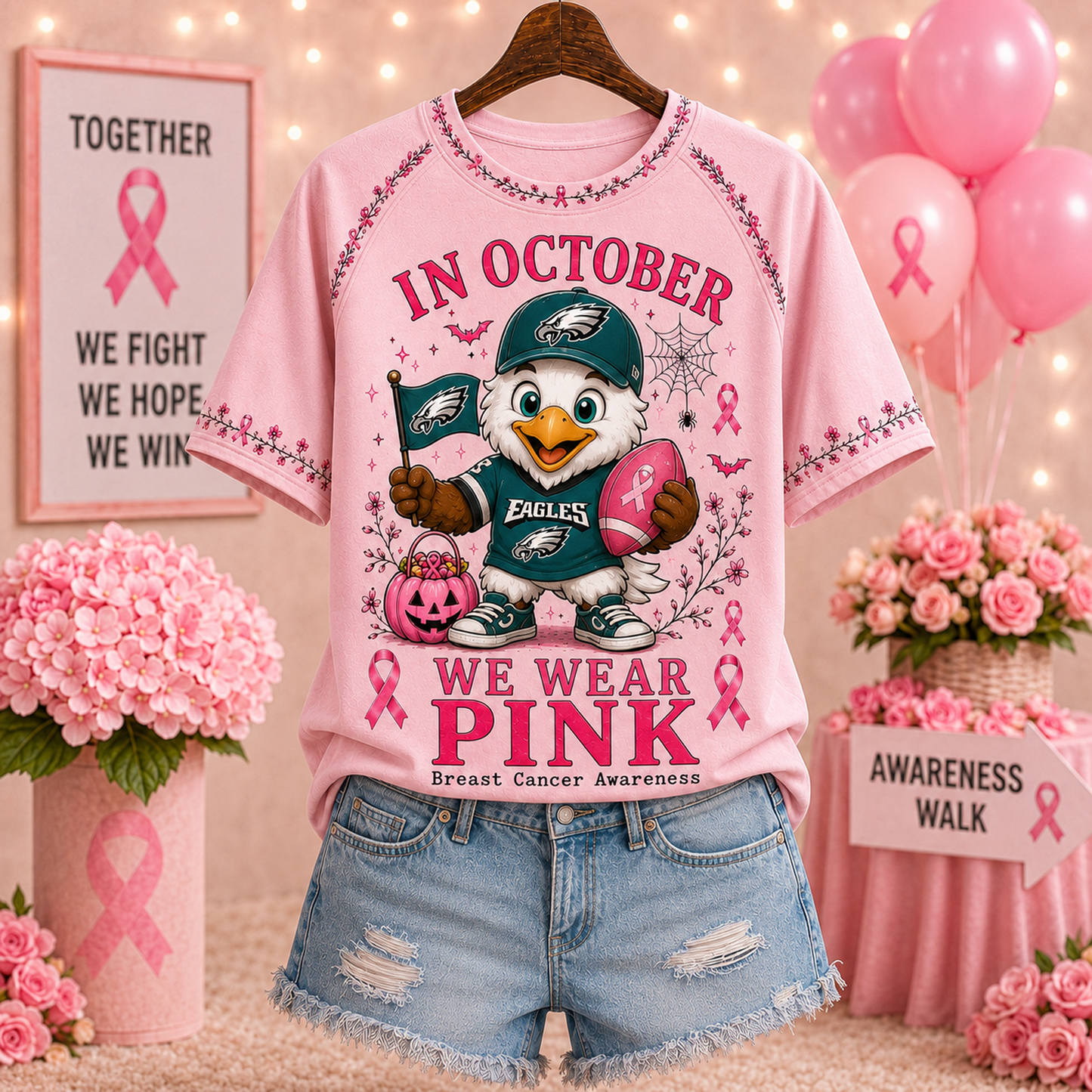 Premium NFL x PHI In October We Wear Pink V-neck
