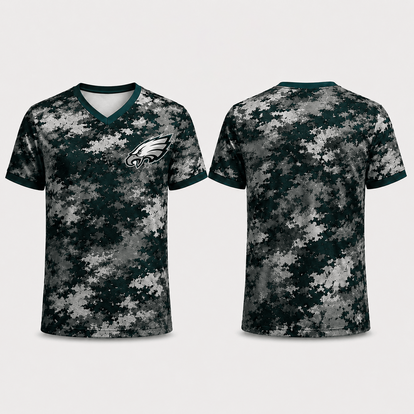Premium NFL x PHI V-Neck Camo T-Shirt For Fans Loving Digital Camouflage
