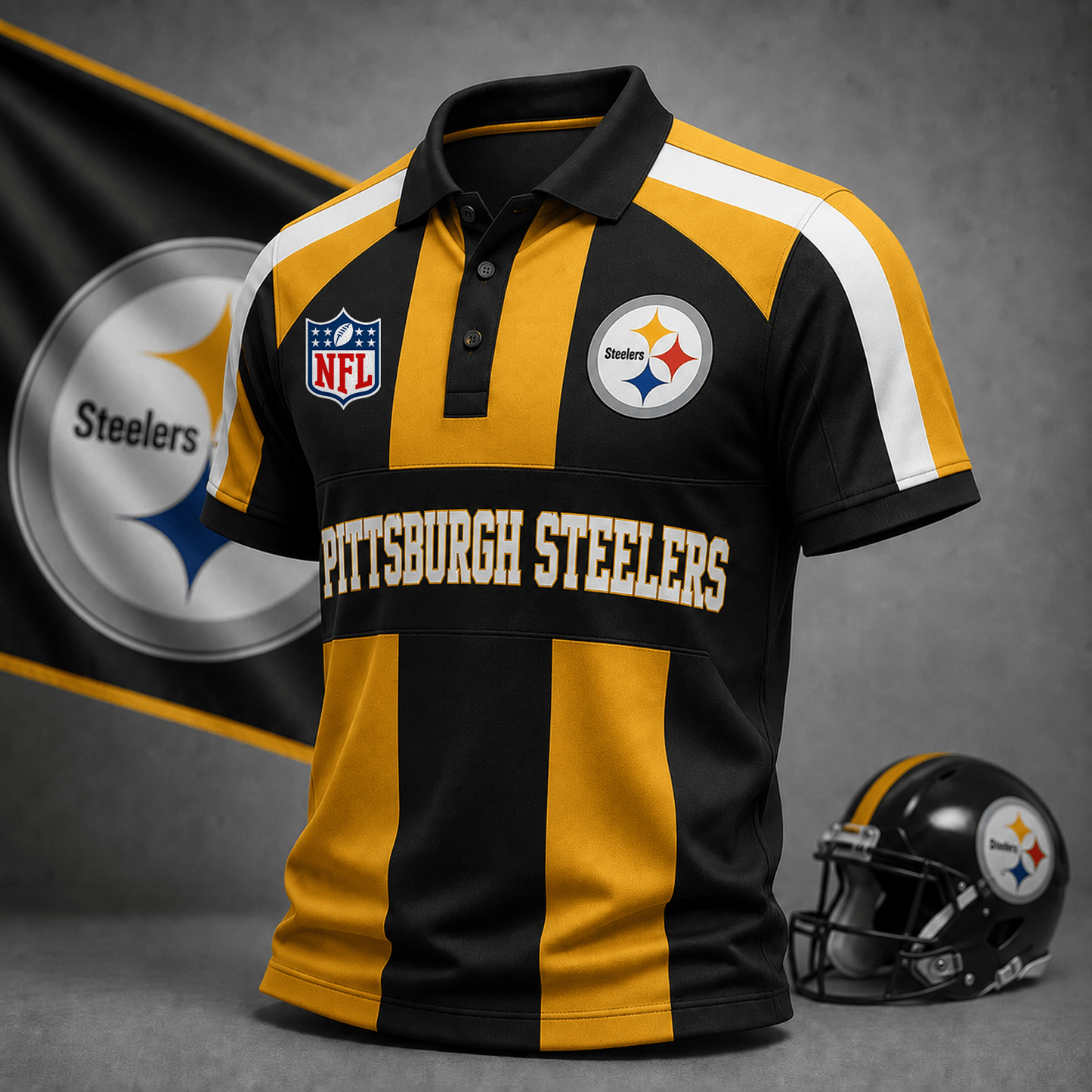 Premium NFL x PIT Heritage Stripe Rugby Polo Shirt