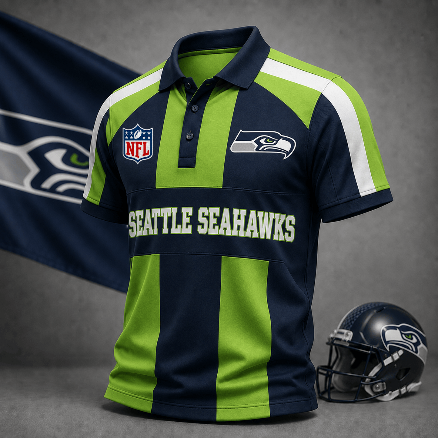 Premium NFL x SEA Heritage Stripe Rugby Polo Shirt