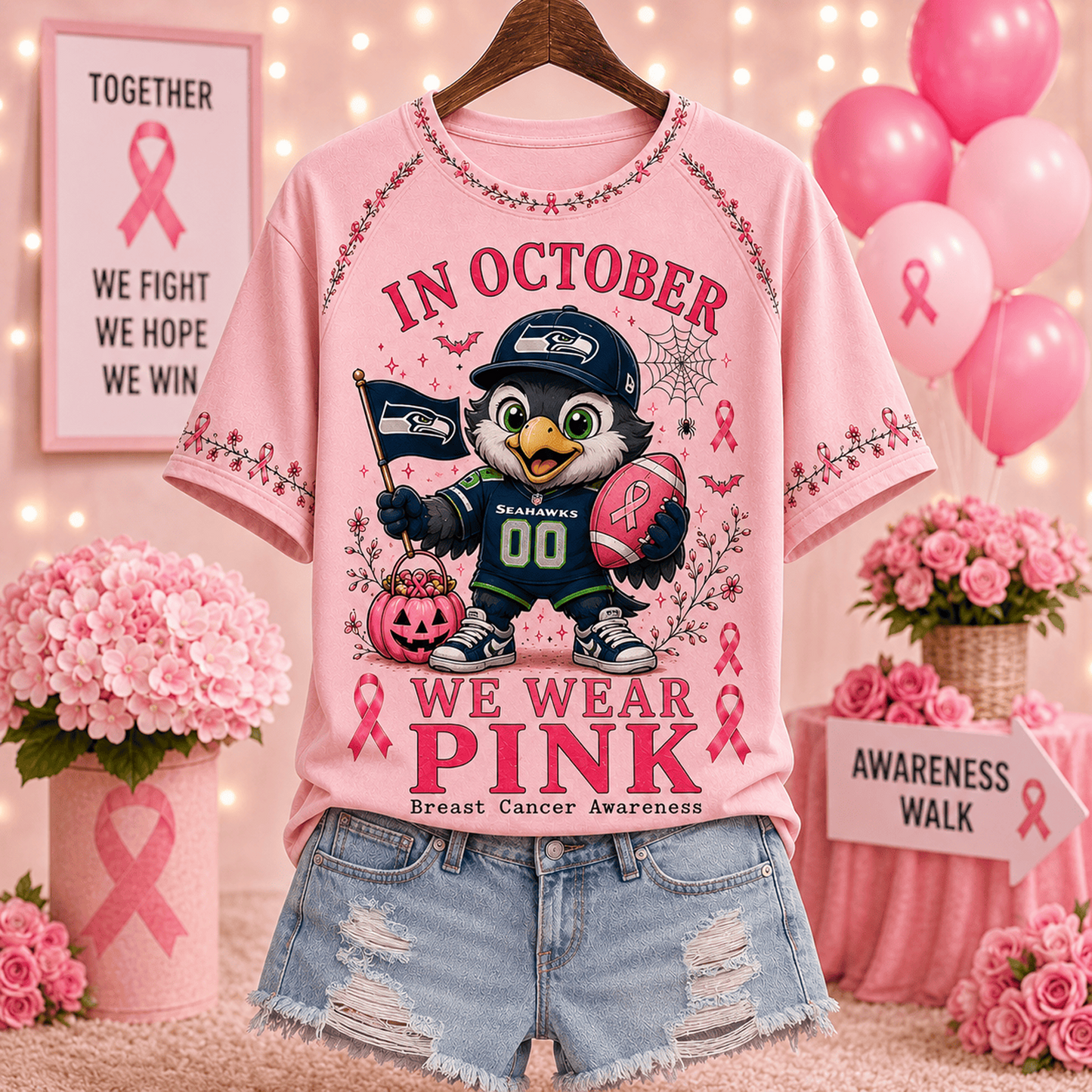 Premium NFL x SEA In October We Wear Pink V-neck
