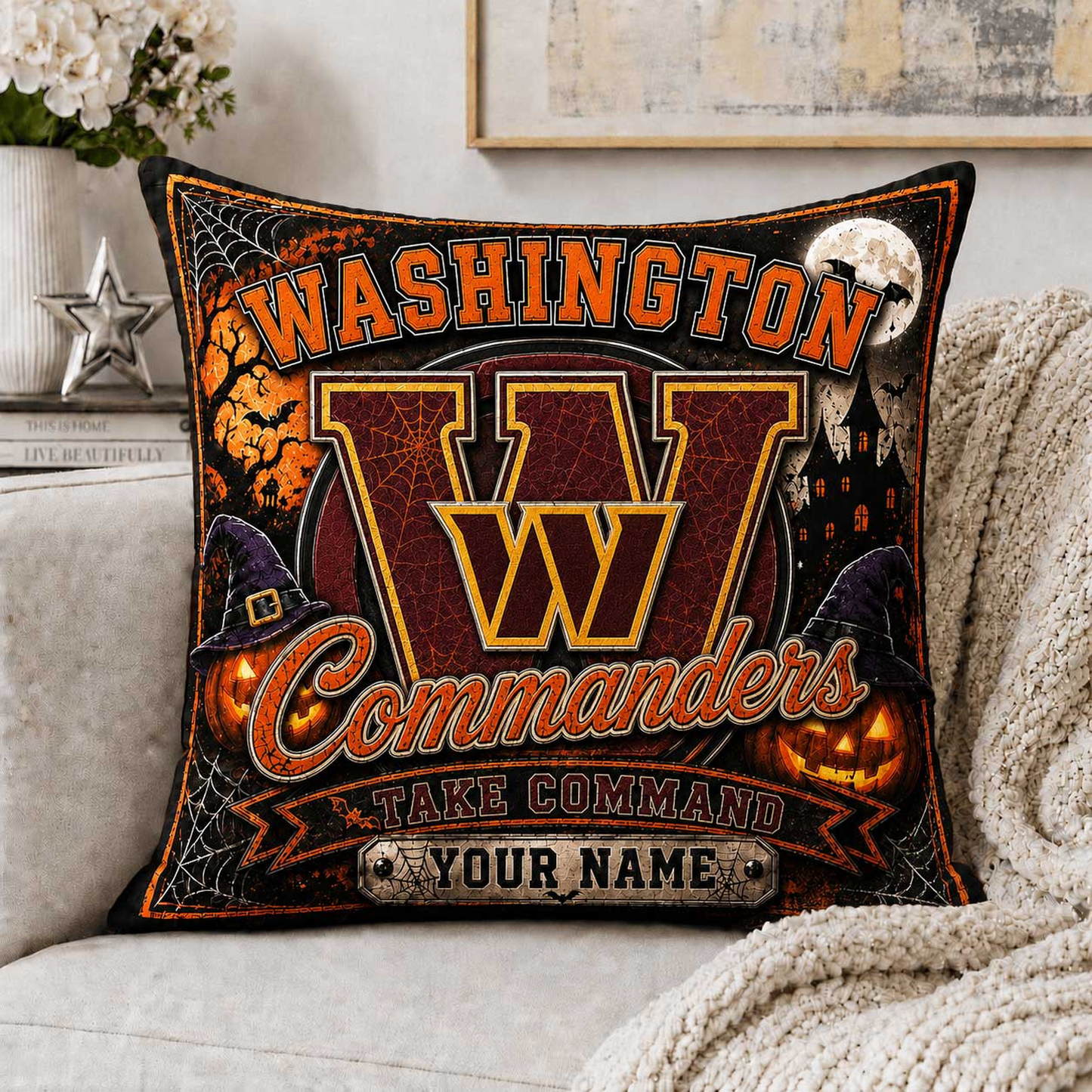 Premium NFL x WAS Spooky Season Fan Personalized Pillow