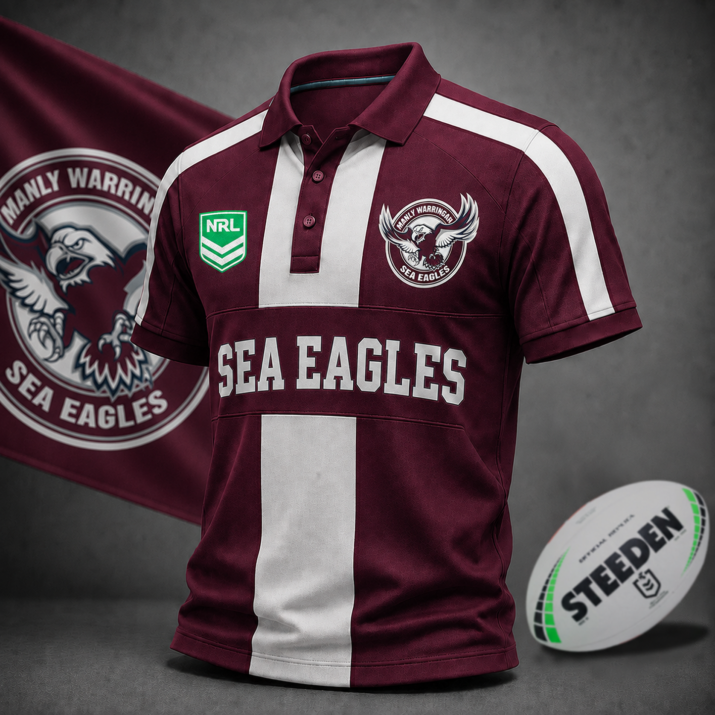 Premium NRL x MAN Heritage Stripe Rugby Polo Shirt