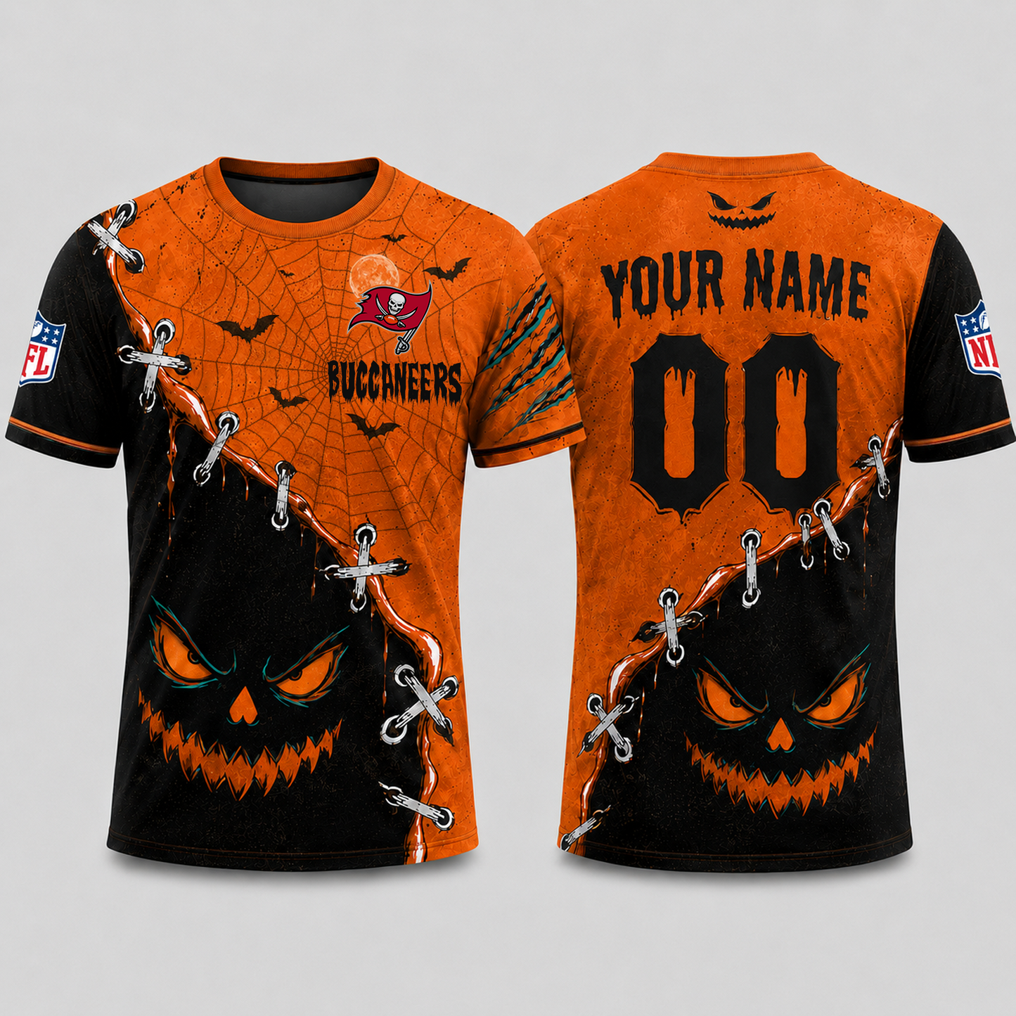 TB x NFL Halloween Pumpkin Stitched Horror TShirt
