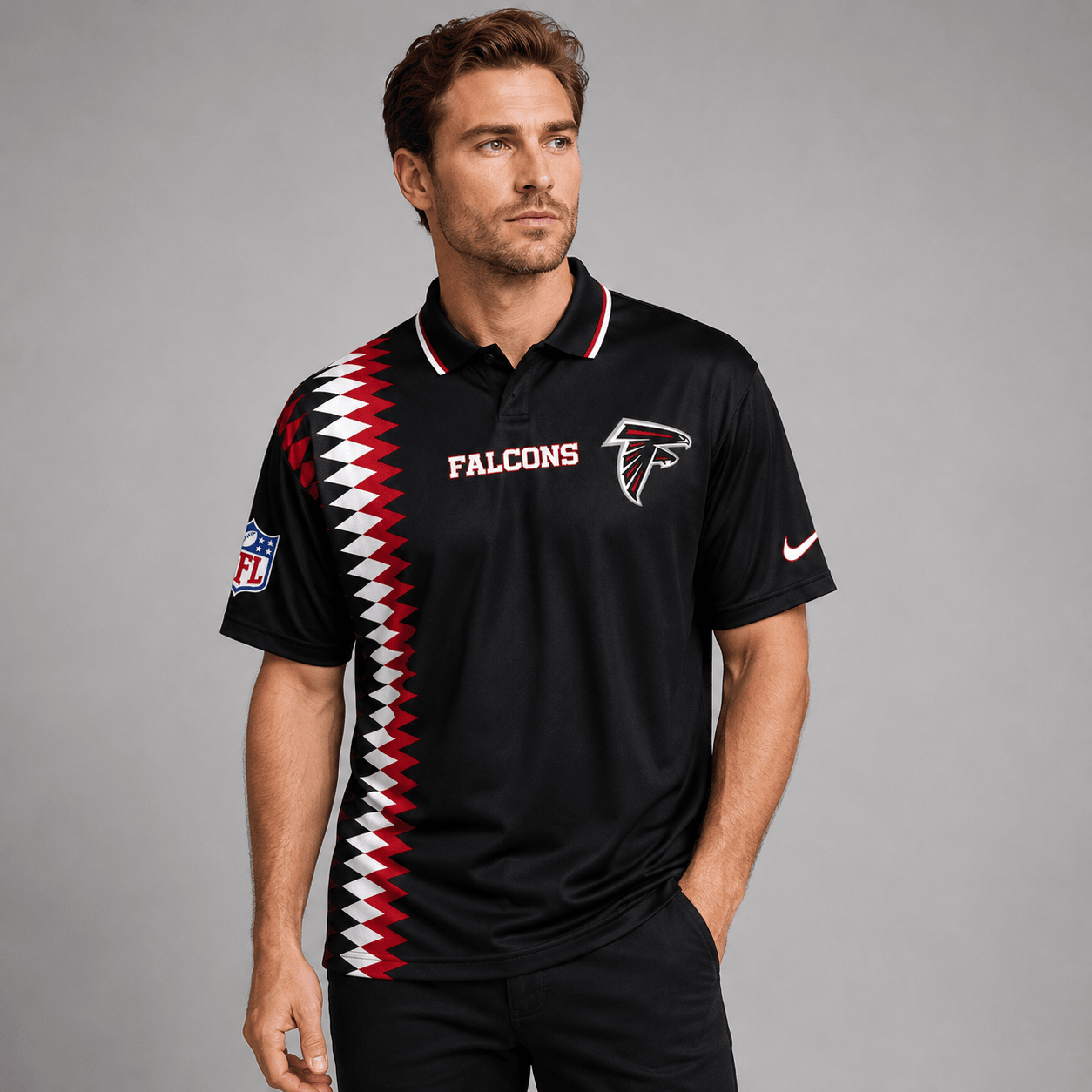 AF Premium NFL Men’s Sporty Zigzag Stripe Polo Shirt