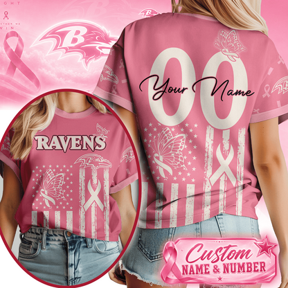 BAL x NFL Premium Butterfly Ribbon Custom 3D Shirt