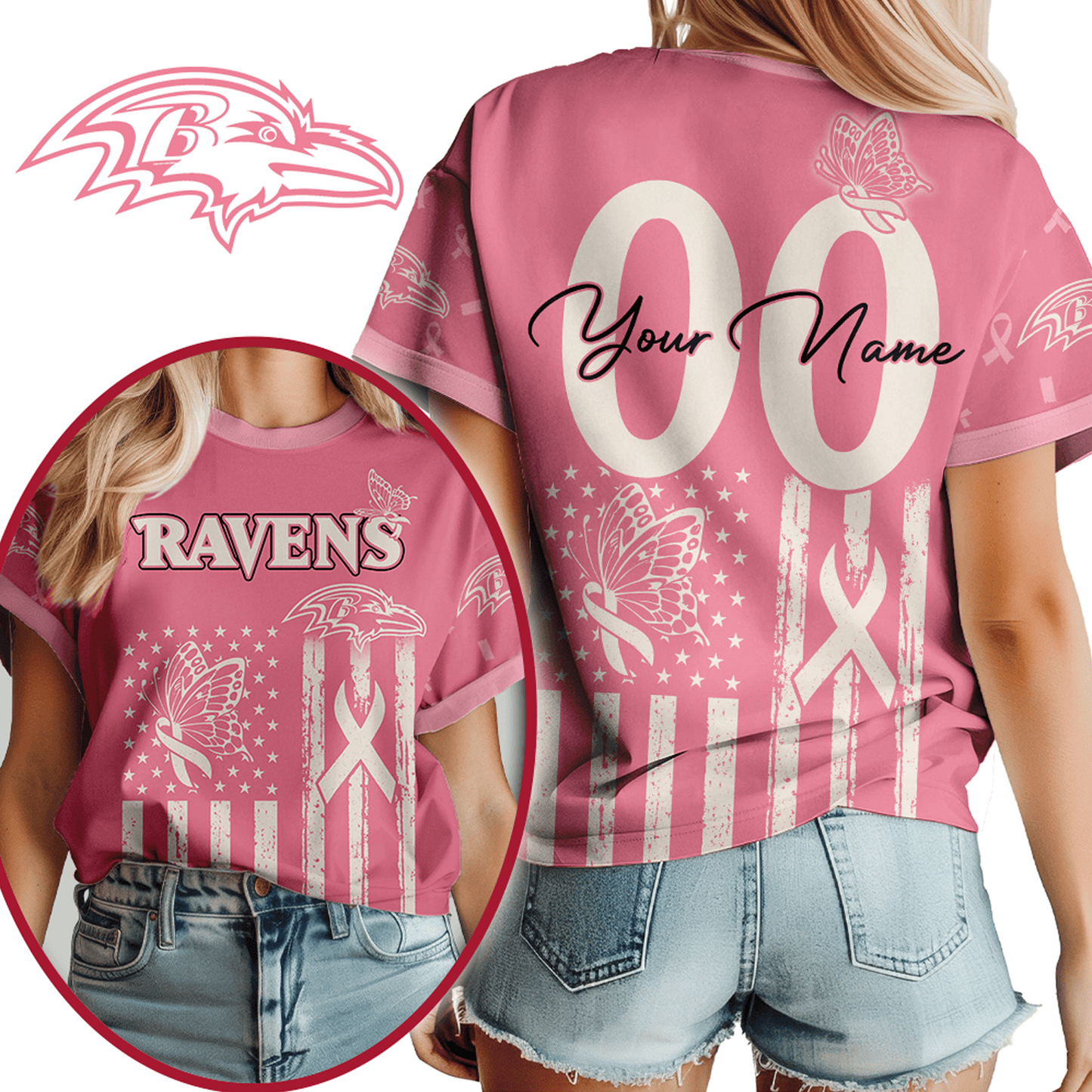 BAL x NFL Premium Butterfly Ribbon Custom 3D Shirt