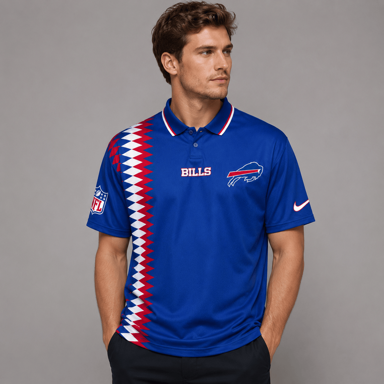 BB Premium NFL Men’s Sporty Zigzag Stripe Polo Shirt