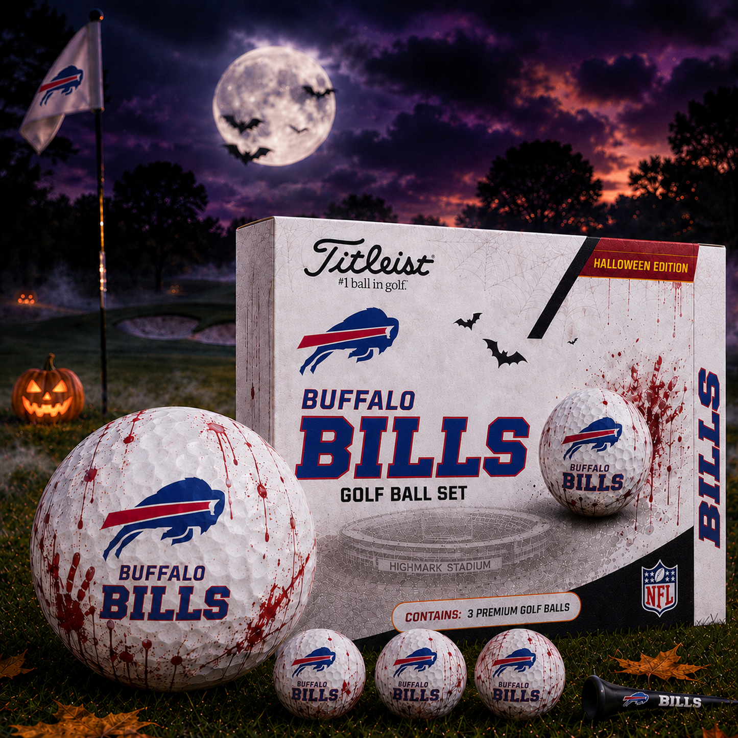 BUF x NFL Halloween Edition Golf Ball Set  3 Premium Golf Balls