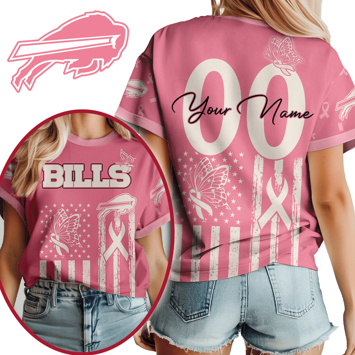 BUF x NFL Premium Butterfly Ribbon Custom 3D Shirt