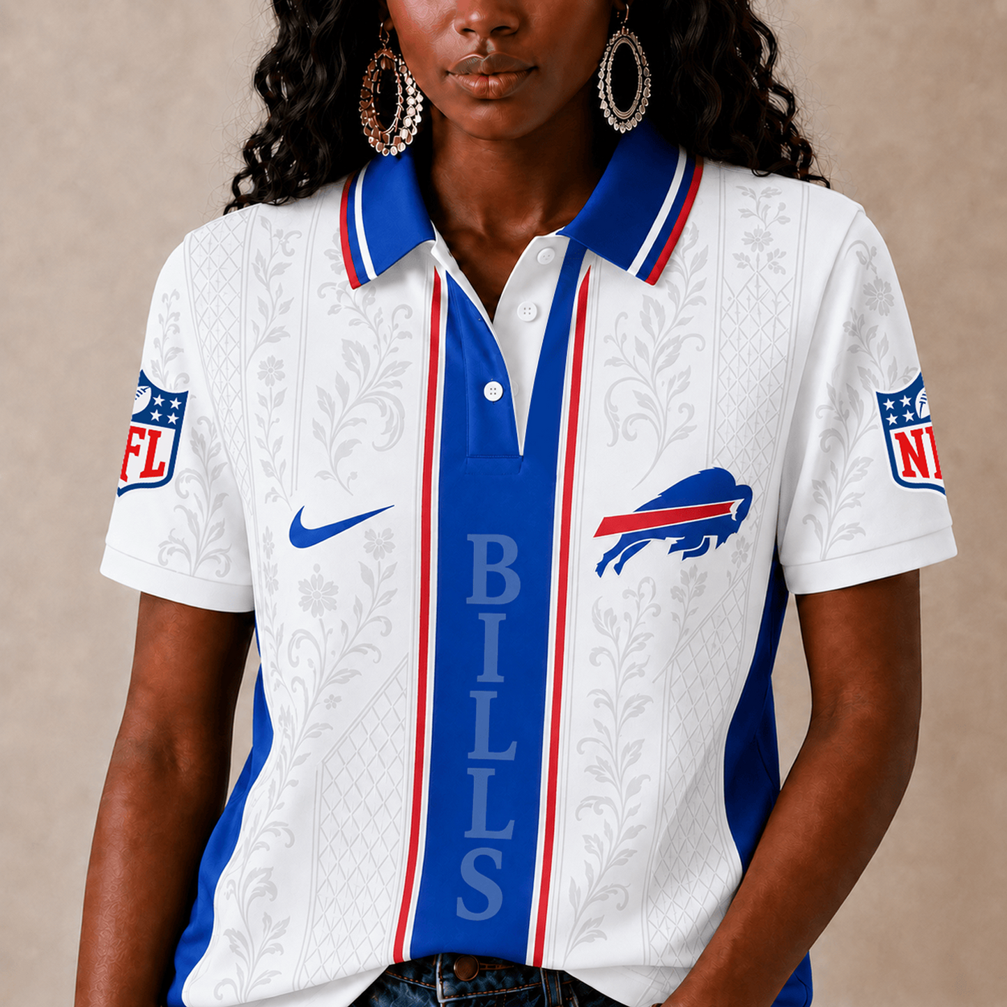 BUF x NFL Premium Floral Elegance Polo Shirt