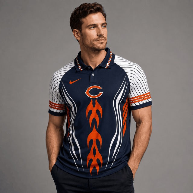 CHI Premium NFL Flame Stripe Athletic Polo Shirt