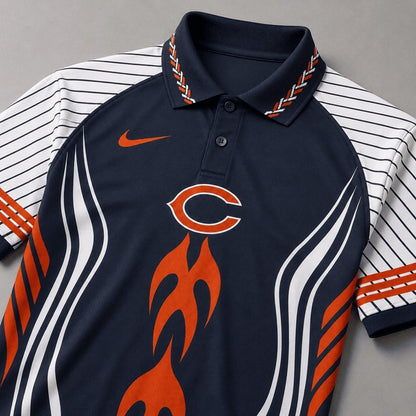 CHI Premium NFL Flame Stripe Athletic Polo Shirt