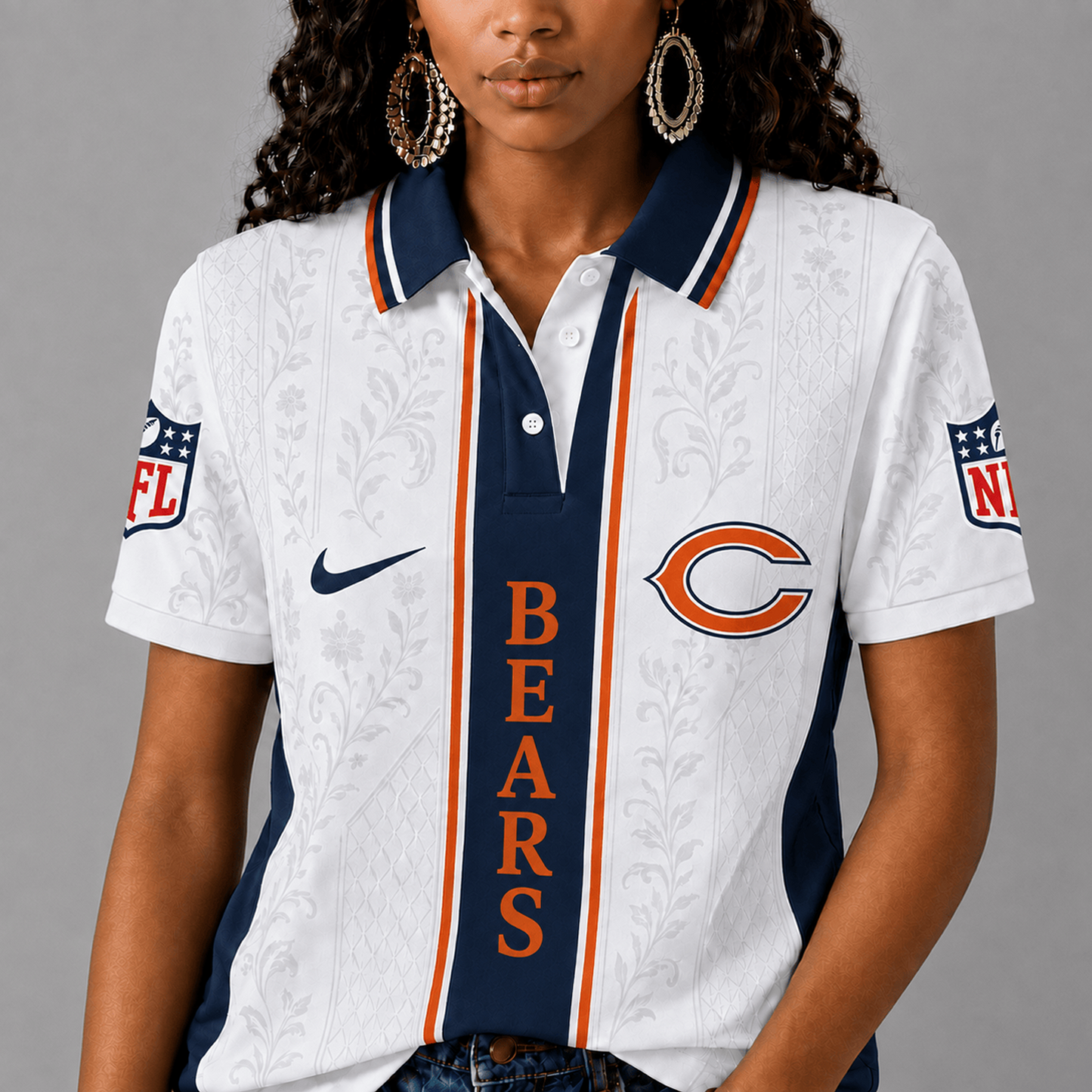 CHI x NFL Premium Floral Elegance Polo Shirt