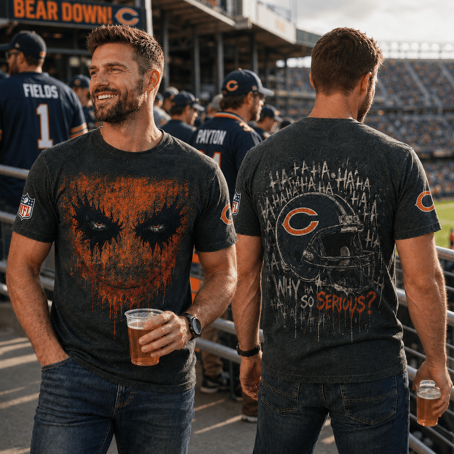CHI x NFL Premium Joker 3D T-Shirt For Football Fans Loving Dark Aesthetic
