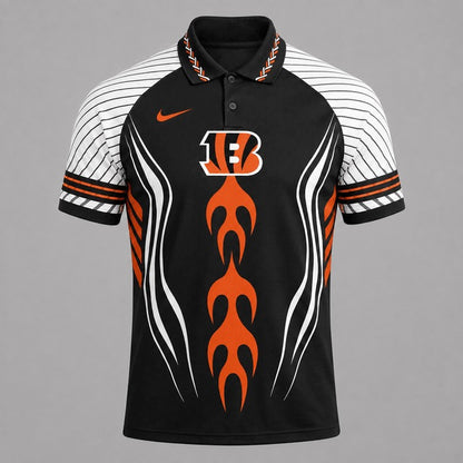 CIN Premium NFL Flame Stripe Athletic Polo Shirt