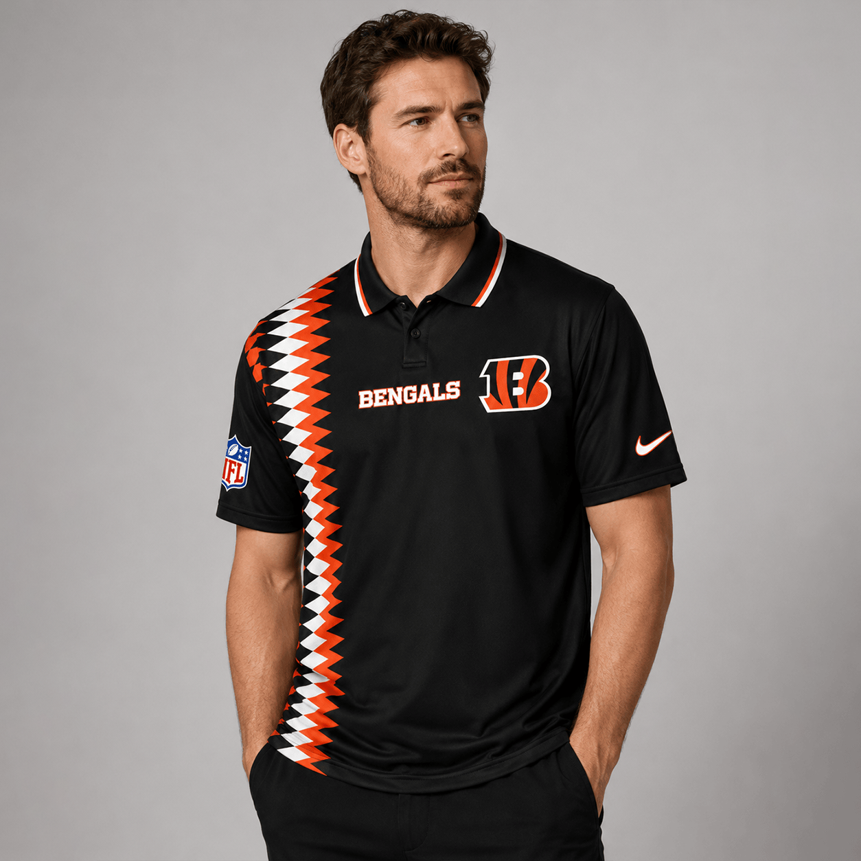 CIN Premium NFL Men’s Sporty Zigzag Stripe Polo Shirt