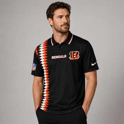 CIN Premium NFL Men’s Sporty Zigzag Stripe Polo Shirt