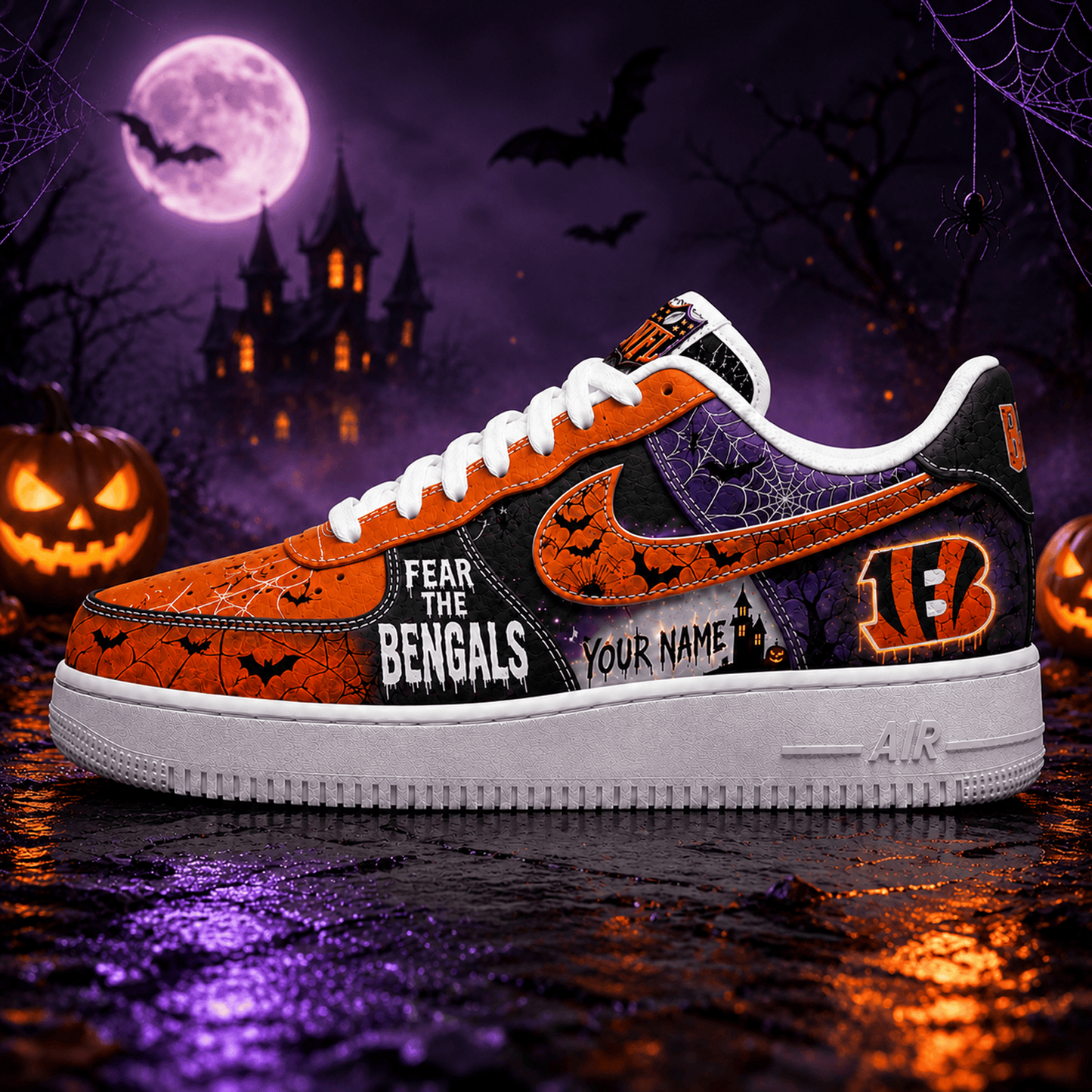 CIN x NFL Fear The Team Halloween AF1 Sneakers 1807