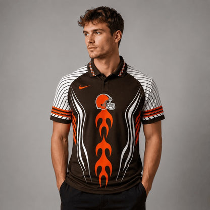 CLE Premium NFL Flame Stripe Athletic Polo Shirt