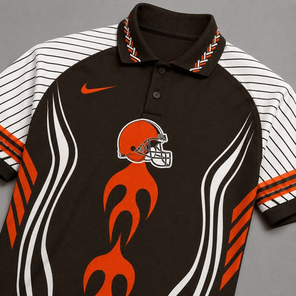 CLE Premium NFL Flame Stripe Athletic Polo Shirt