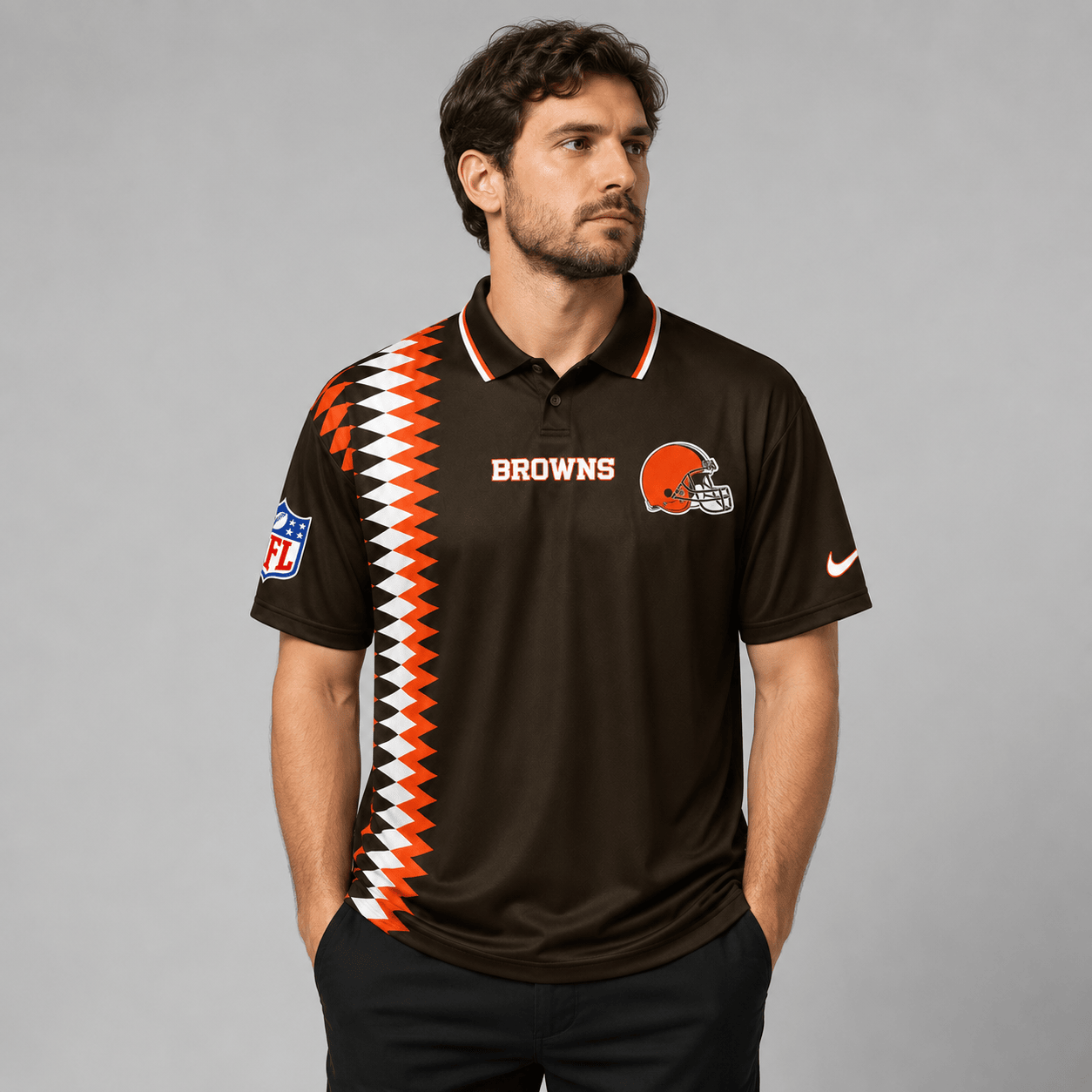 CLE Premium NFL Men’s Sporty Zigzag Stripe Polo Shirt