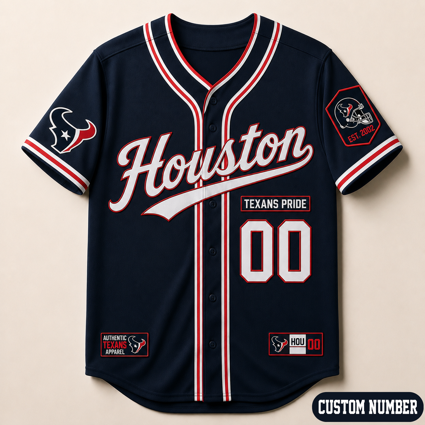 Custom NFL x HOU Baseball Jersey Shirt