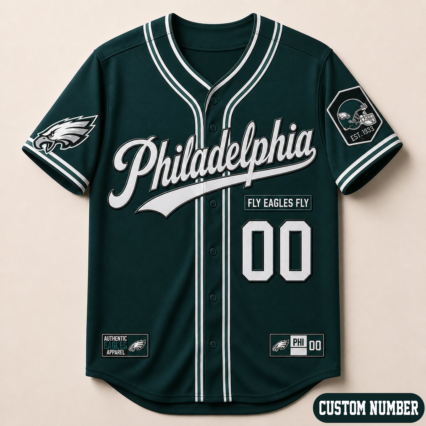 Custom NFL x PHI Baseball Jersey Shirt