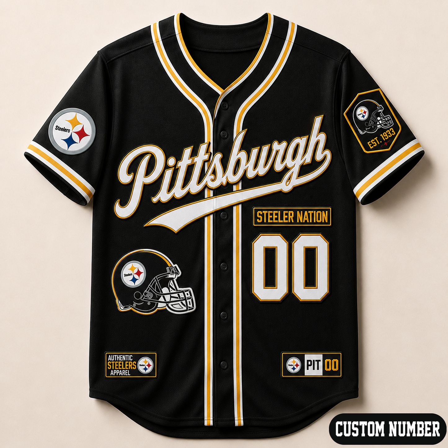 Custom NFL x PIT Baseball Jersey Shirt