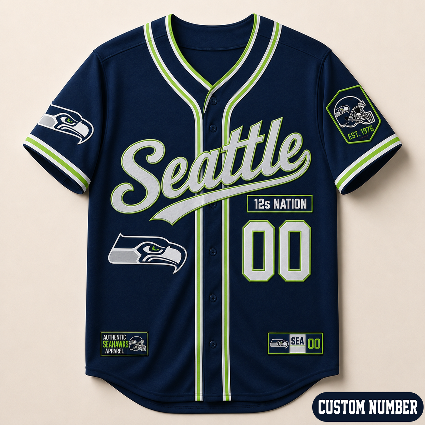 Custom NFL x SEA Baseball Jersey Shirt