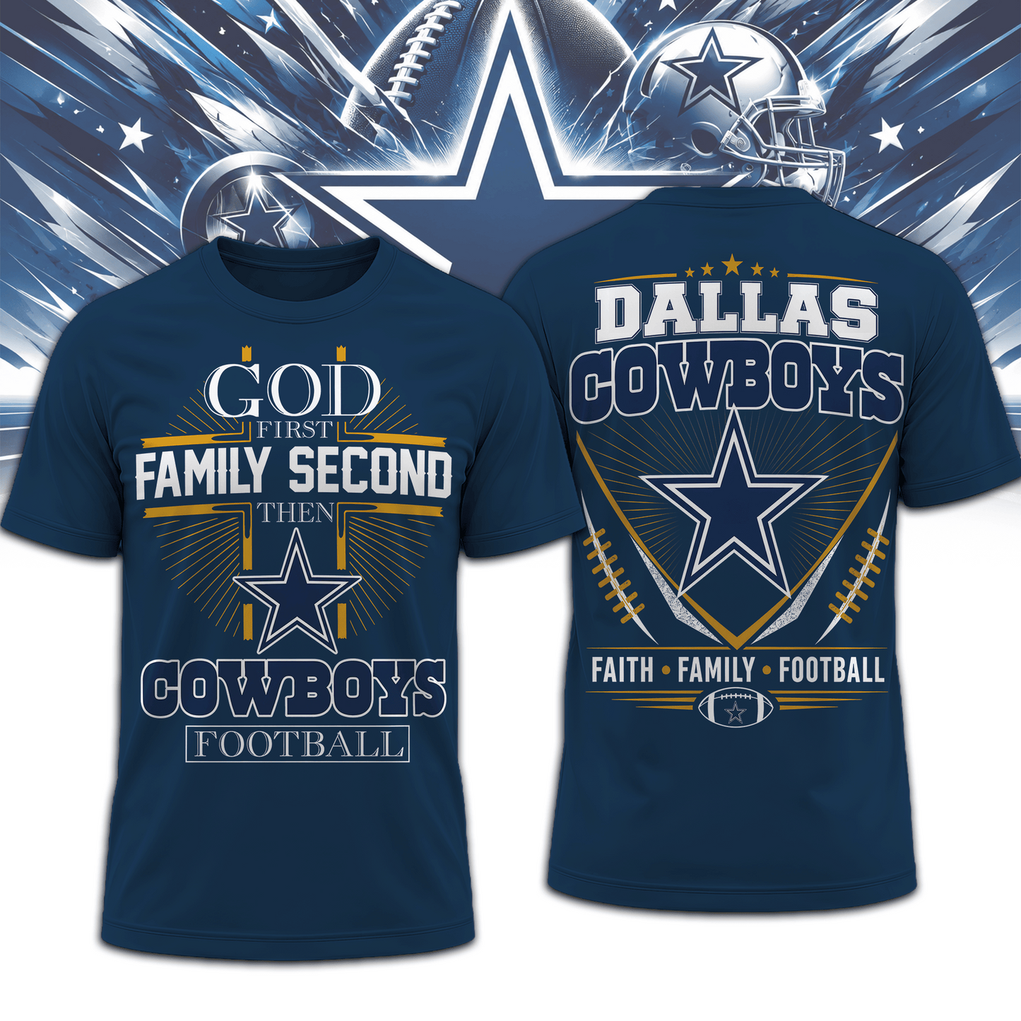 DAL x NFL Faith, Family, Football 3D Shirt