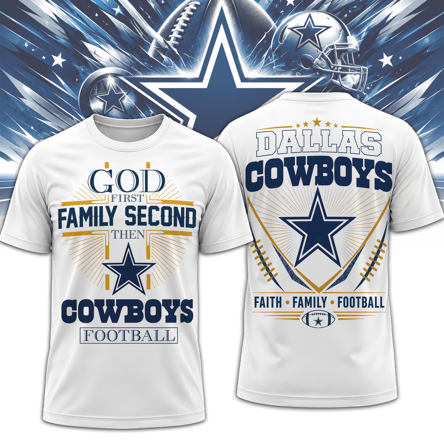 DAL x NFL Faith, Family, Football 3D Shirt