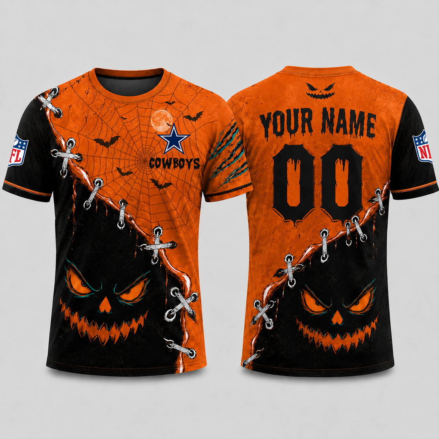 DAL x NFL Halloween Pumpkin Stitched Horror TShirt