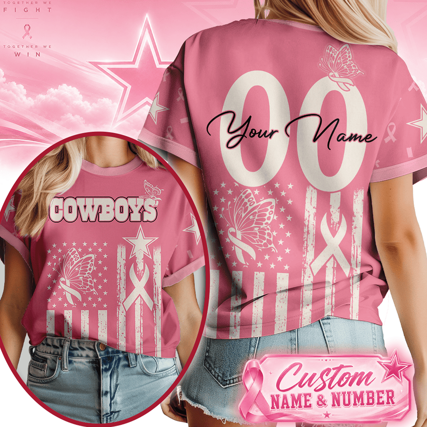 DAL x NFL Premium Butterfly Ribbon Custom 3D Shirt