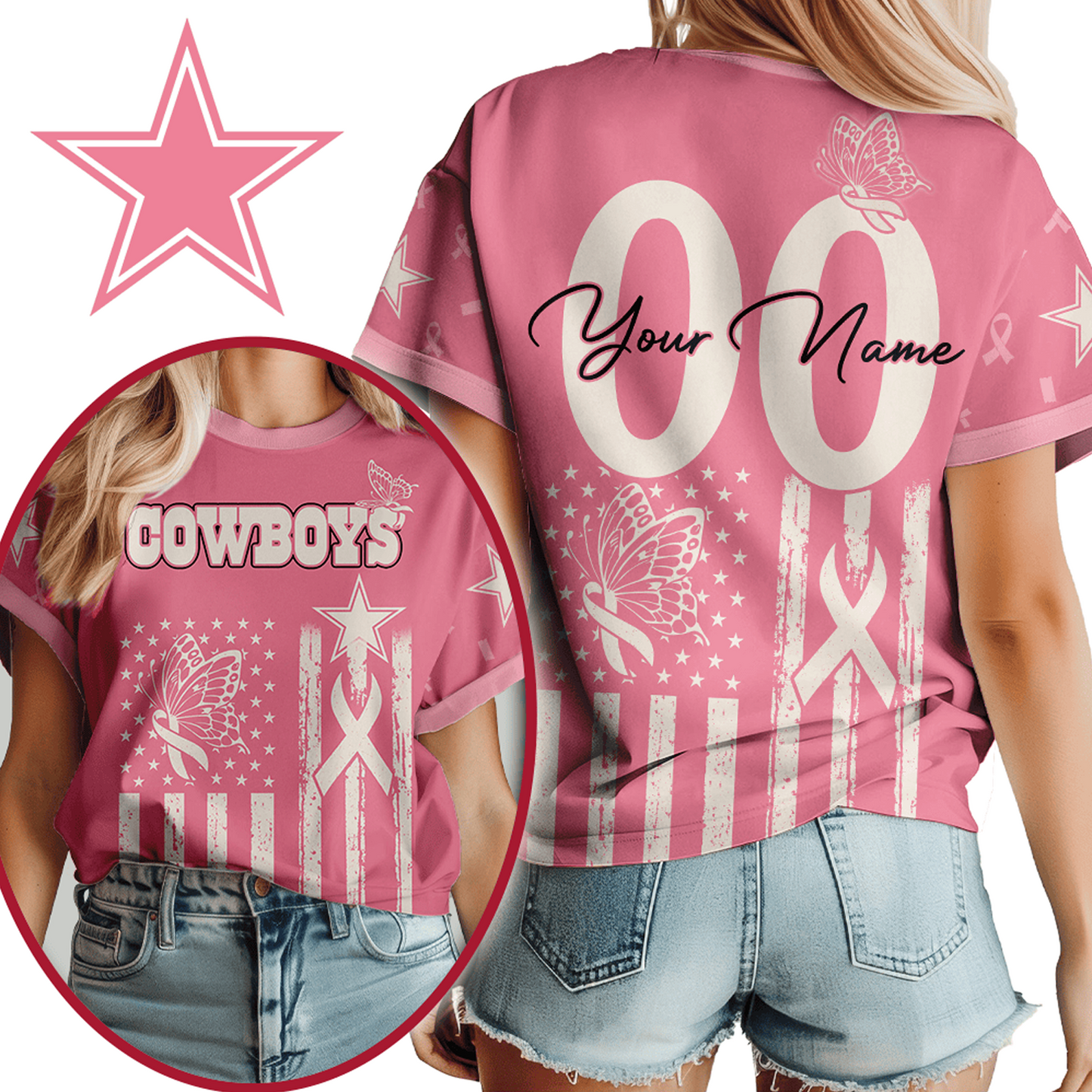 DAL x NFL Premium Butterfly Ribbon Custom 3D Shirt