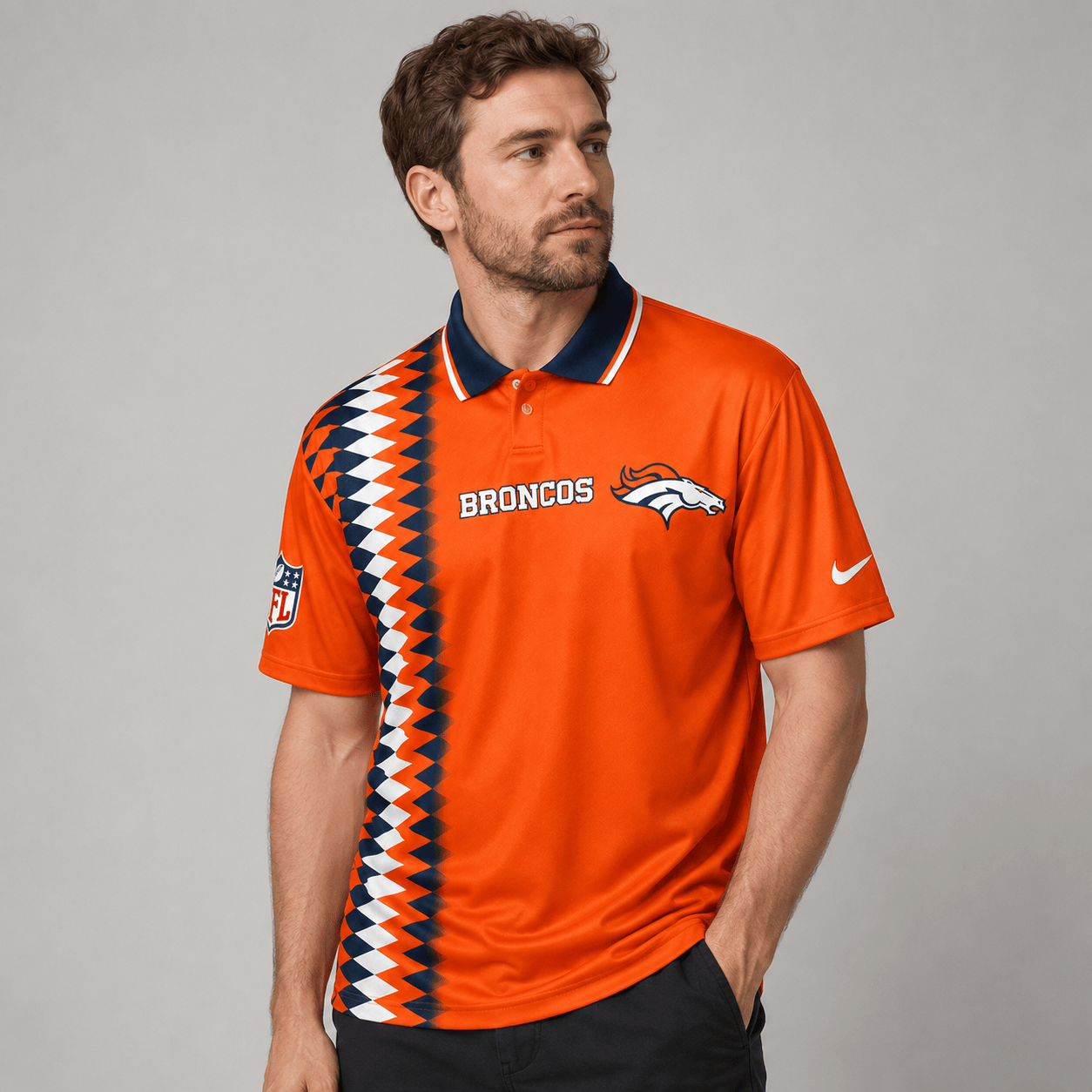 DB Premium NFL Men’s Sporty Zigzag Stripe Polo Shirt