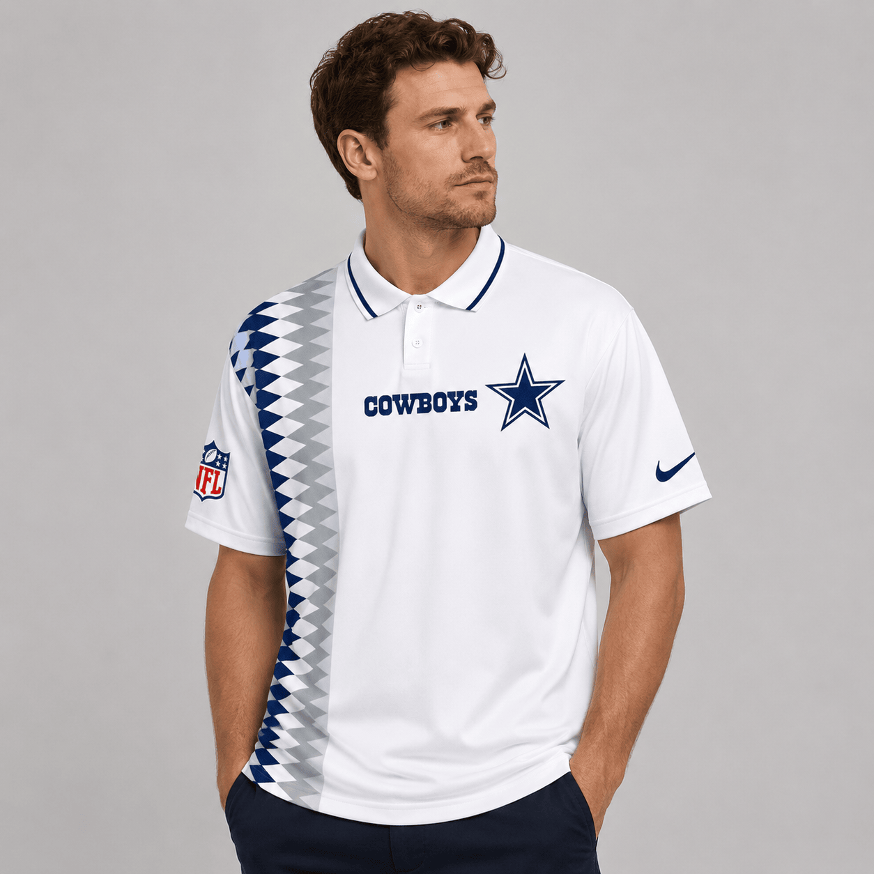 DC Premium NFL Men’s Sporty Zigzag Stripe Polo Shirt