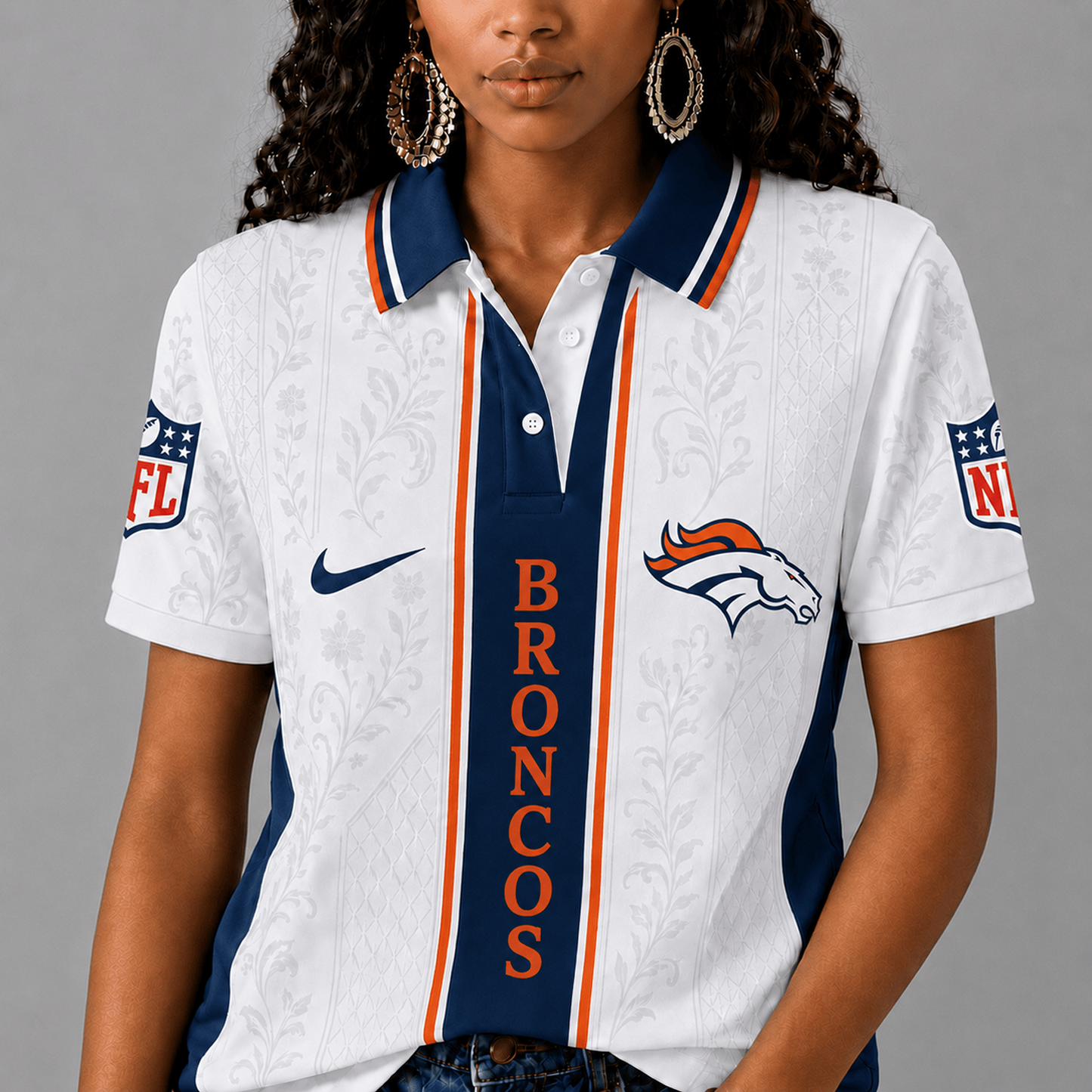 DEN x NFL Premium Floral Elegance Polo Shirt