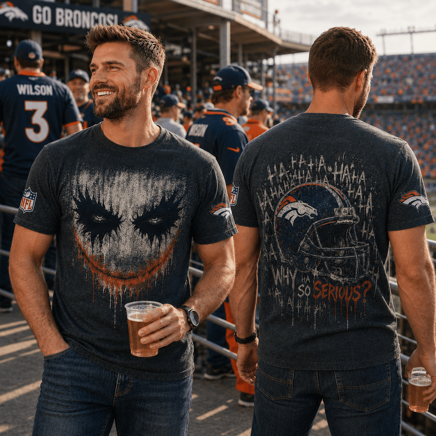DEN x NFL Premium Joker 3D T-Shirt For Football Fans Loving Dark Aesthetic