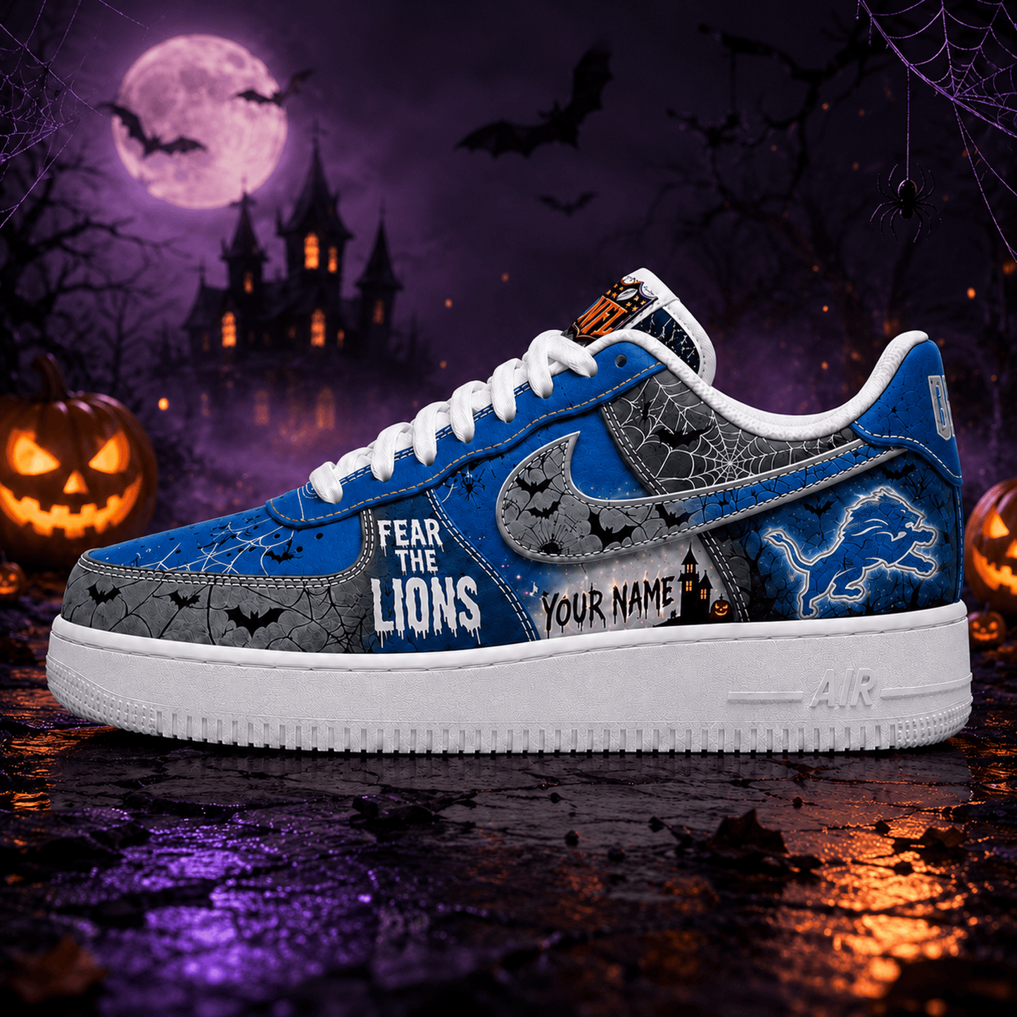 DET x NFL Fear The Team Halloween AF1 Sneakers 1807